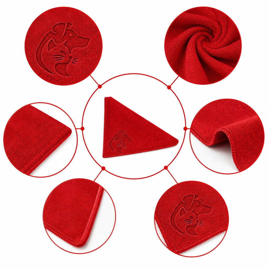Red cloth with embroidered rat design in various views and textures