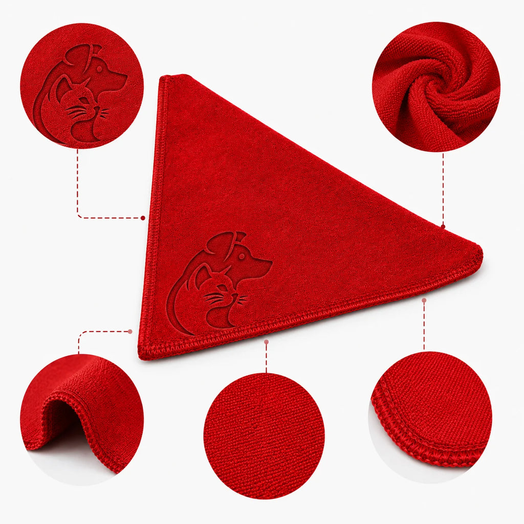 Red dog bandana with embroidered dog design and fabric texture details shown