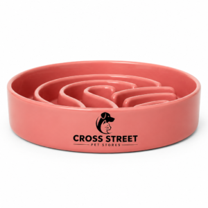 coralcoloredsiliconedogbowlwithmazedesignandcrossstreetpetsupplies.png