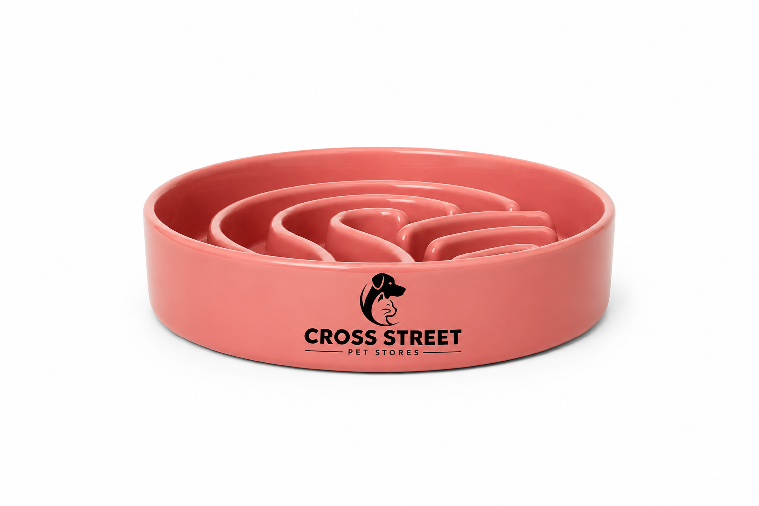 coralcoloredsiliconedogbowlwithmazedesignandcrossstreetpetsupplies.png