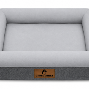 large gray inflatable air mattress with dark gray base and brown logo on white.png