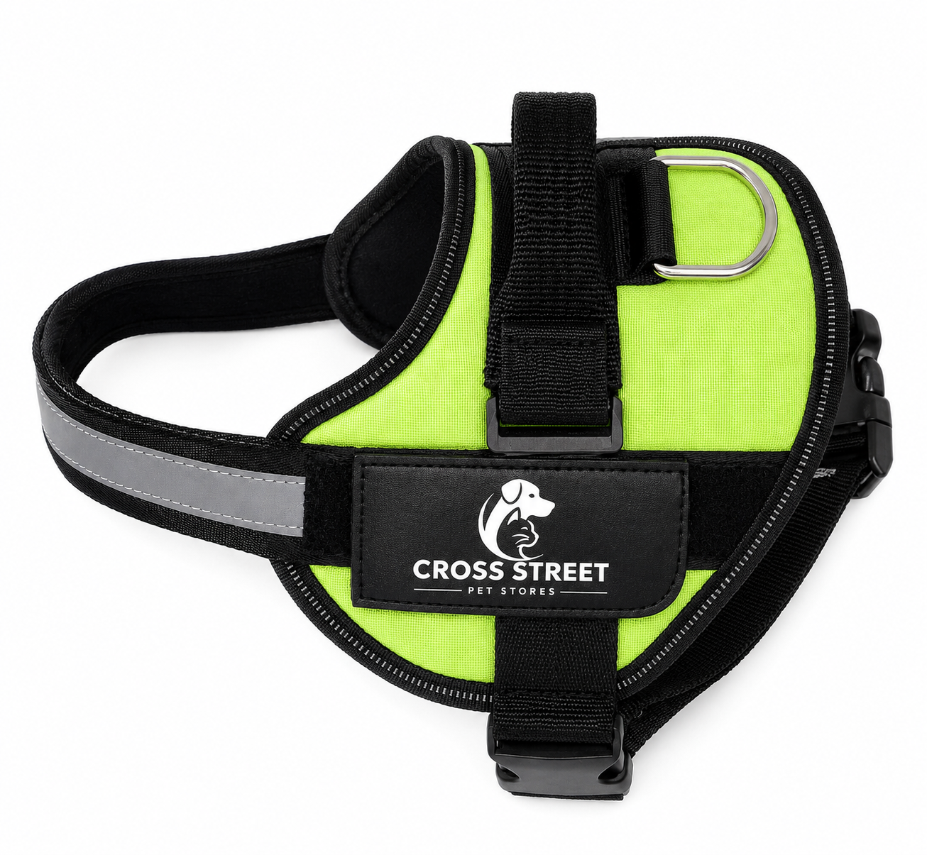 neongreendogharnesswithblackstrapsandbucklescrossstreetpetstorelogo.png neongreendogharnesswithblackstrapsandbucklescrossstreetpetstorelogo.png