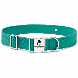 tealdogcollarwithsilverbuckleandd ringfromcrossstreetpetstore.png